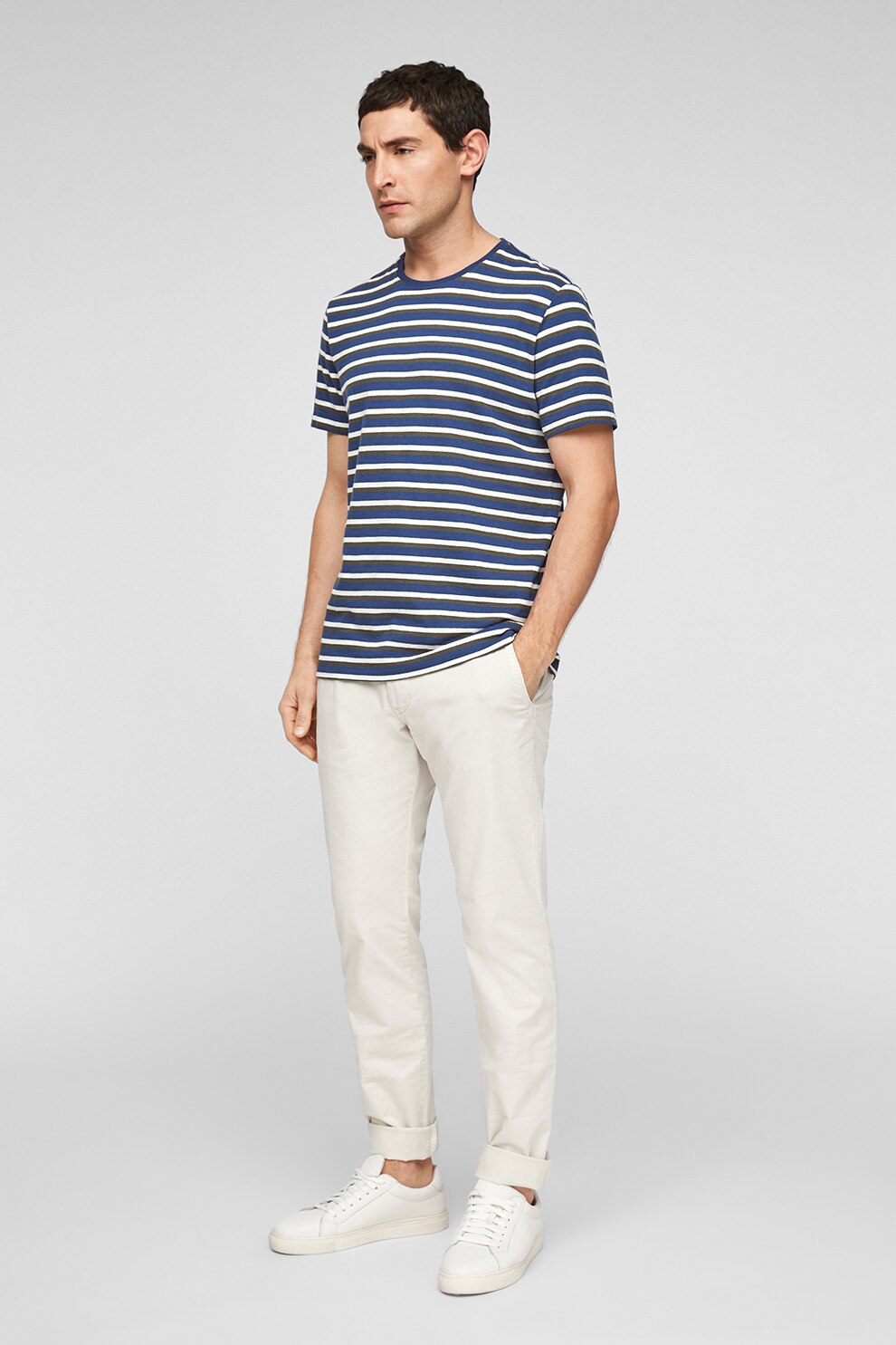 s.Oliver, Tricou in dungi din amestec de modal, Albastru inchis