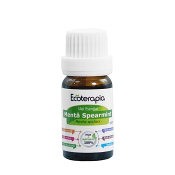 Ulei esential pur de Menta Peppermint, Ecoterapia, cultura organica, 10 ml Ulei esential pur de Menta Peppermint, Ecoterapia, cultura organica, 10 ml