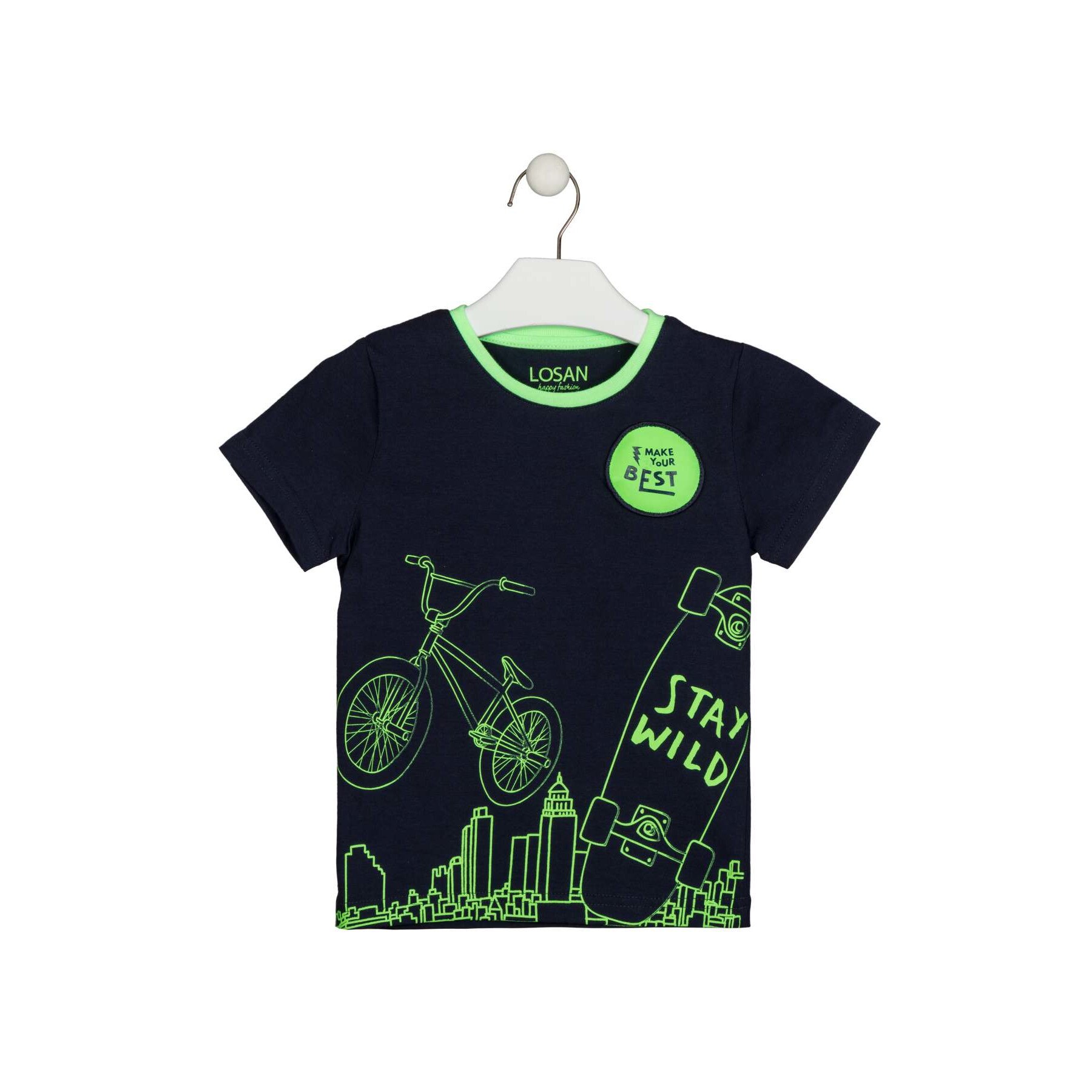 Tricou maneca scurta, Losan, Negru, Print Bicicleta, 2 ani