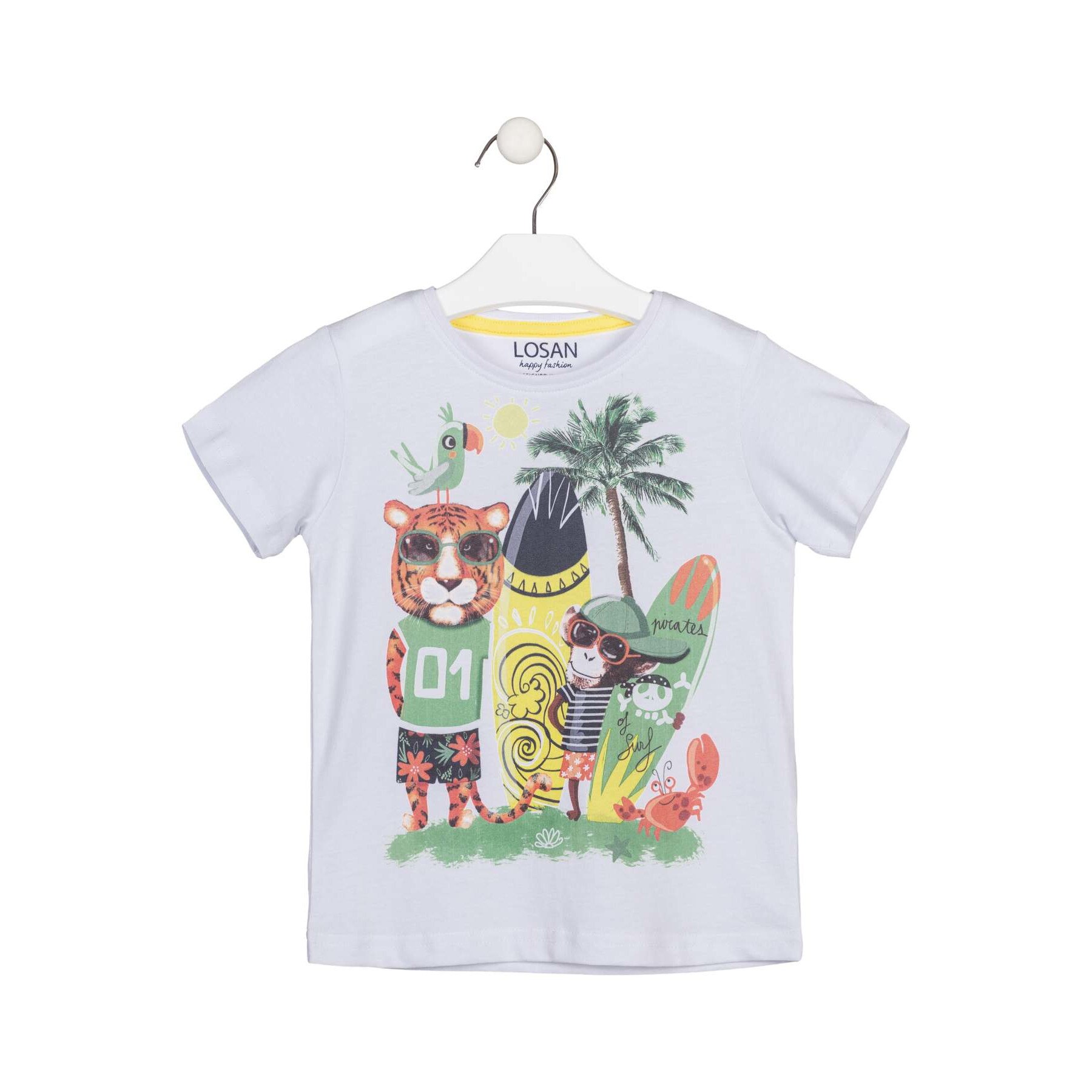 Tricou maneca scurta,Losan,Alb,Tigru