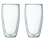 Set 2 pahare din sticla cu pereti dubli, Quasar & Co., termorezistent, design modern, diametru 8 x h14 cm, 450 ml
