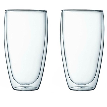 Set 2 pahare din sticla cu pereti dubli, Quasar & Co., termorezistent, design modern, diametru 8 x h14 cm, 450 ml Set 2 pahare din sticla cu pereti dubli, Quasar & Co., termorezistent, design modern, diametru 8 x h14 cm, 450 ml