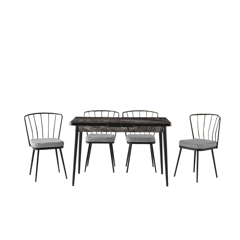 Set masa extensibila Mally Ay&Home, Studio Casa, cu 4 scaune vintage, material textil, Vintage negru