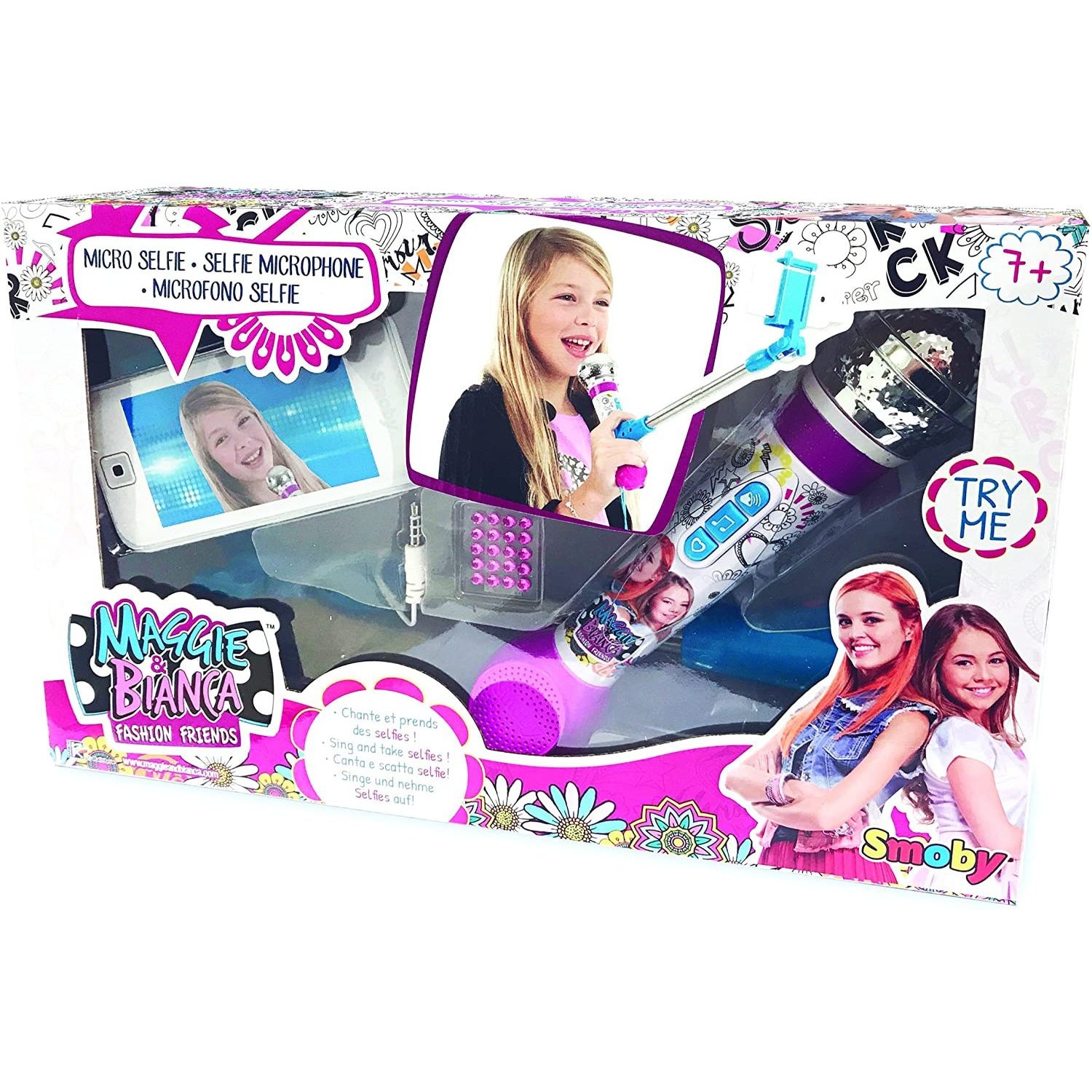 Selfie Stick cu microfon Maggie & Bianca, Melodii si efecte luminoase, Multicolor