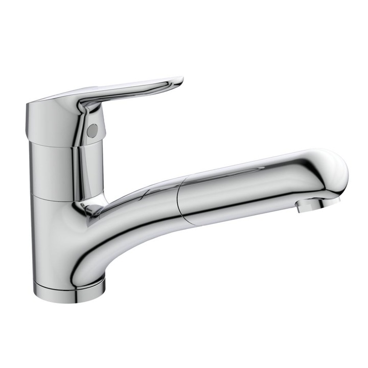 Смесител Ideal Standard, Ceraflex, стоящ за кухня Bluestart®, 38 mm затварящ механизъм FirmaFlow, месингово лято тяло с изтеглящ се чучур, студена вода в централна позиция, студен старт