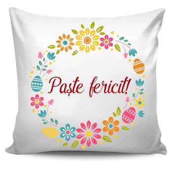 Perna personalizata cu text Paste fericit , 40x40 cm, Handmade Mihaela Perna personalizata cu text Paste fericit , 40x40 cm, Handmade Mihaela