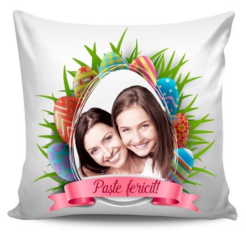 Perna personalizata cu poza si text , Paste fericit , 40x40 cm, Handmade Mihaela Perna personalizata cu poza si text , Paste fericit , 40x40 cm, Handmade Mihaela