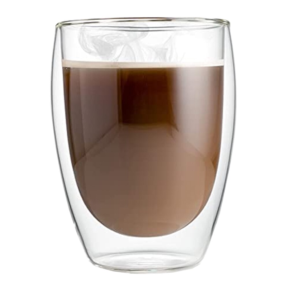 Pahar din sticla cu pereti dubli, Quasar & Co., termorezistent, design modern, diametru 8 x h11.5 cm, 350 ml