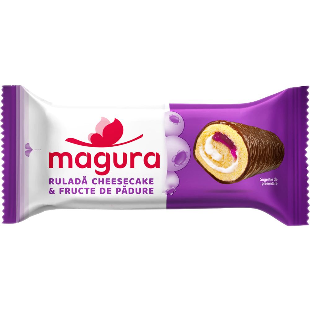 Prajitura Rulada Magura cu Ceesecake si Fructe de Padure, 35 g, 24 Buc/Set