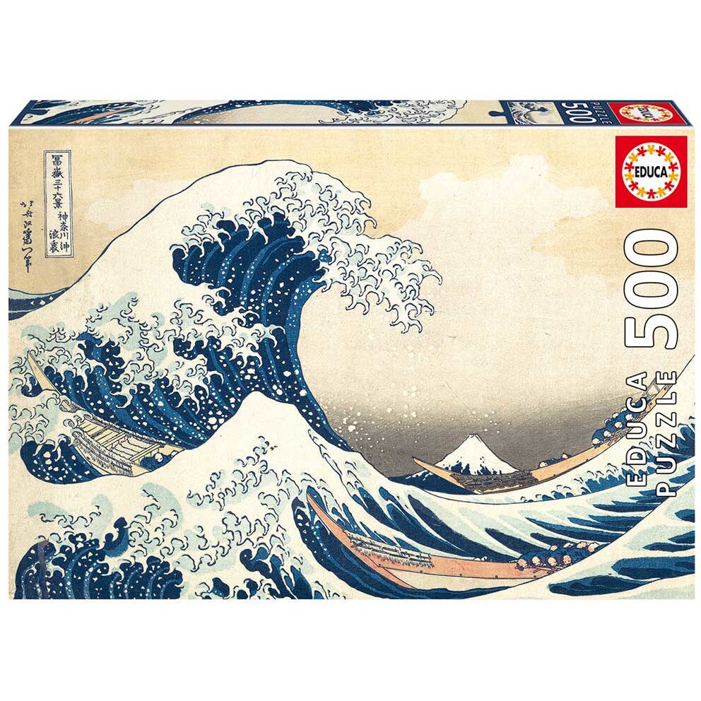 Puzzle 500 piese - Marele val din Kanagawa, Carton