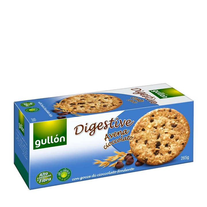 Biscuiti digestivi cu fulgi de ovaz si cu chipsuri de ciocolata neagra, 265g, Gullon