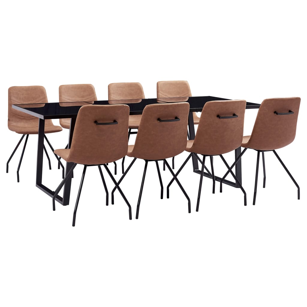 Set mobilier de bucatarie cu 9 piese tapitate cu piele ecologica vidaXL, Piele artificiala, 200 x 100 x 75 cm, Maro