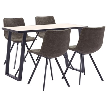 Set de 5 piese masa cu 4 scaune de bucatarie, vidaXL, Piele ecologica/Lemn stejar/Metal, 120 x 60 x 75 cm, Maro Set de 5 piese masa cu 4 scaune de bucatarie, vidaXL, Piele ecologica/Lemn stejar/Metal, 120 x 60 x 75 cm, Maro