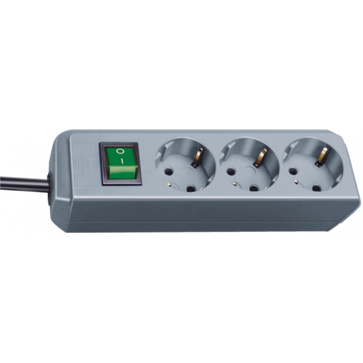 Разклонител Brennenstuhl Eco-Line, С превключвател, 3 гнезда, Кабел H05VV-F 3G1.5, 5м, Сив