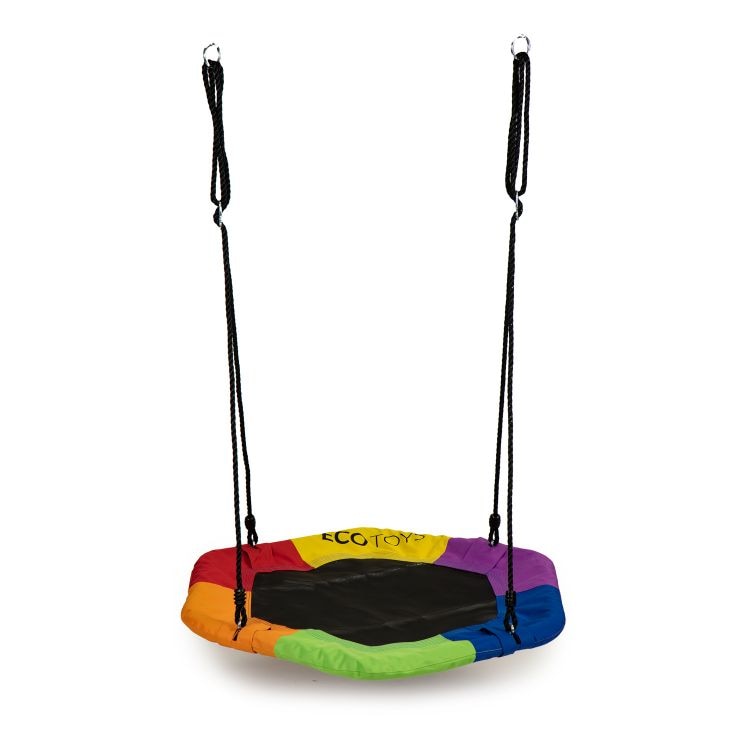 Leagan tip cuib cu plasa, cadru metalic, rezistent la conditiile meteorologice, diametru 95 cm, sarcina maxima 100 kg, multicolor