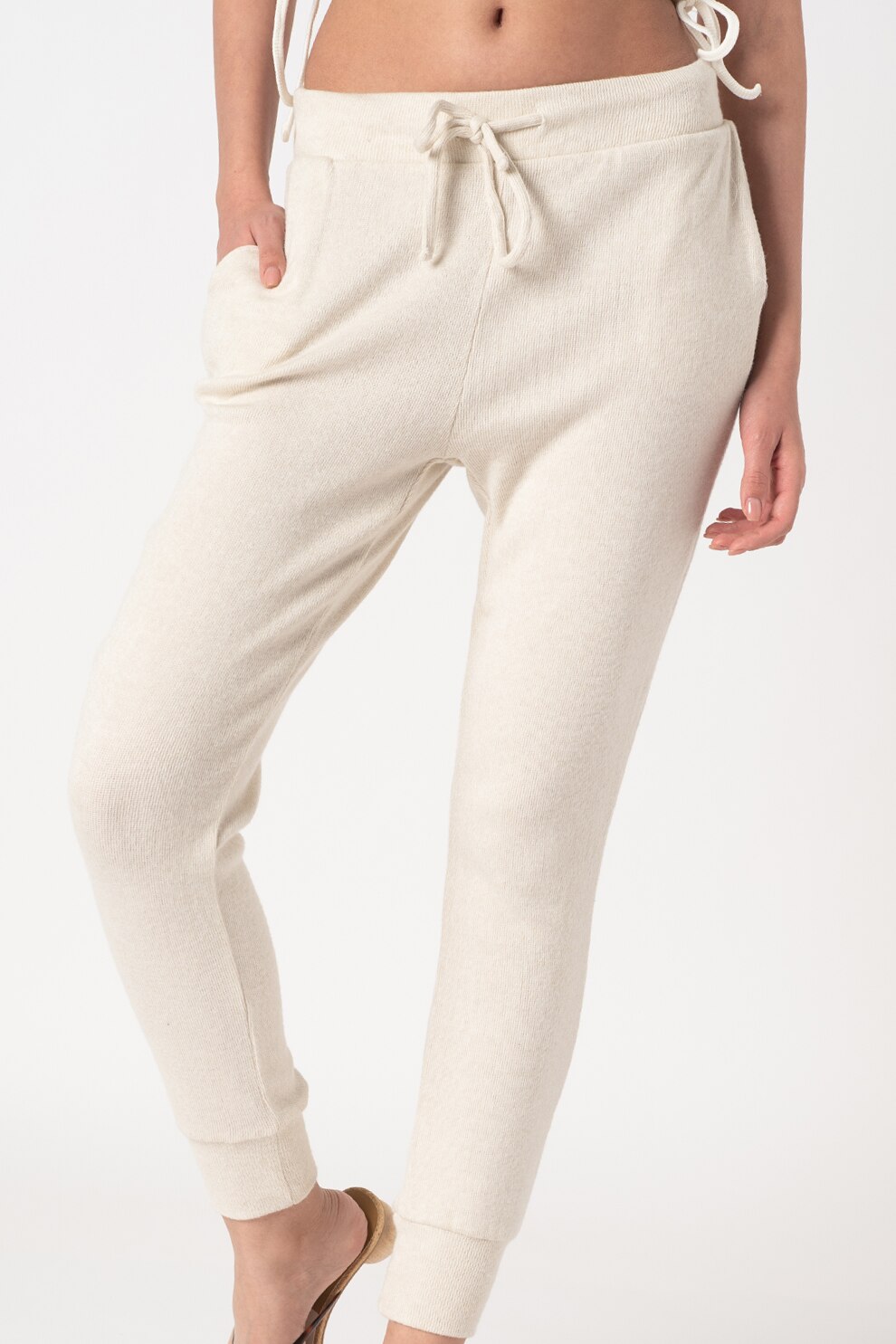 Haily's, Pantaloni crop cu snur Lara, Crem