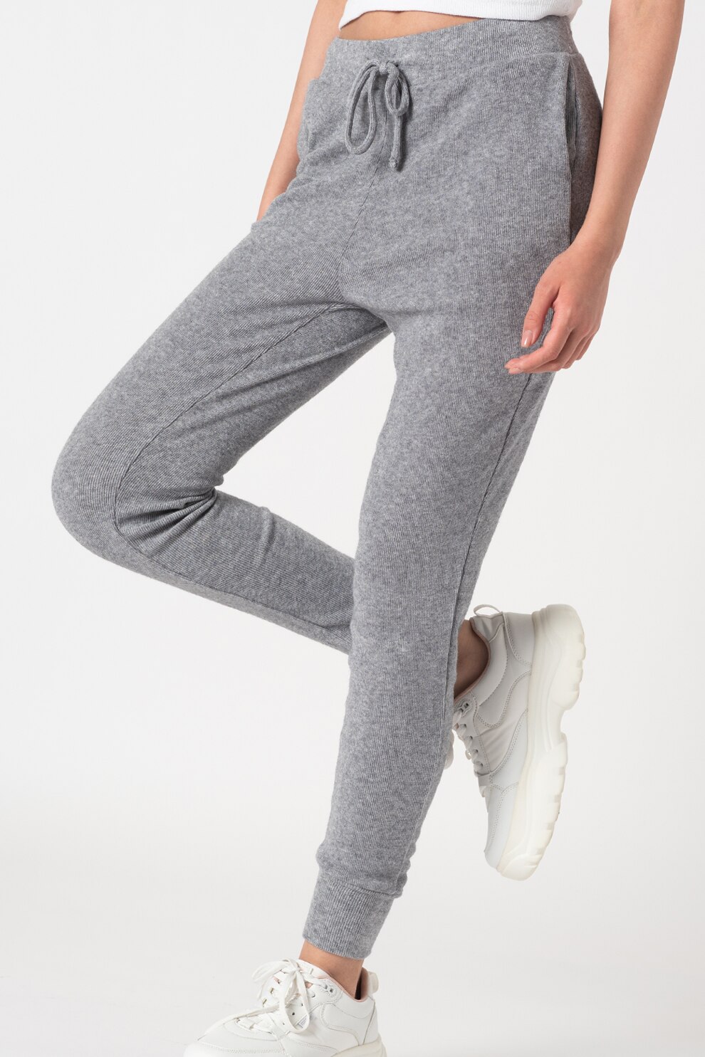 Haily's, Pantaloni crop cu snur Lara, Gri