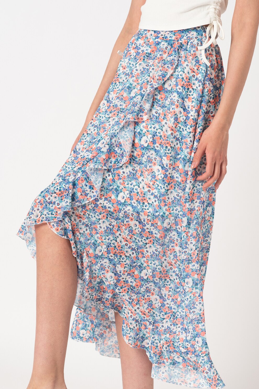 Haily's, Fusta asimetrica cu model floral Allison, Multicolora, L