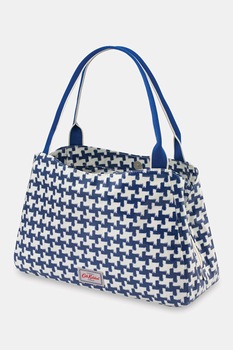 Cath Kidston, Geanta de piele ecologica cu bareta de umar si imprimeu houndstooth, Crem/Albastru Cath Kidston, Geanta de piele ecologica cu bareta de umar si imprimeu houndstooth, Crem/Albastru