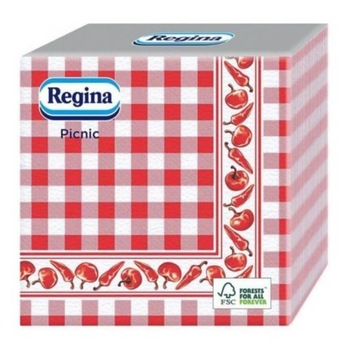 Servetele de Masa, Regina Picnic, Dimensiune 33x33 cm, 45 Buc/Pachet, Un Strat, Culoare Alb/Rosu Servetele de Masa, Regina Picnic, Dimensiune 33x33 cm, 45 Buc/Pachet, Un Strat, Culoare Alb/Rosu