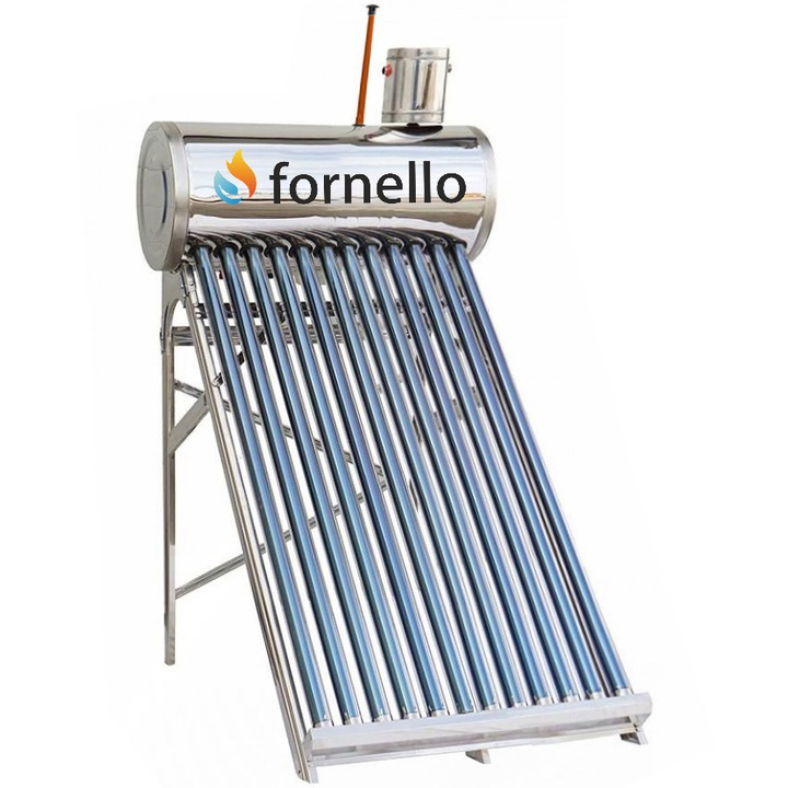 Panou solar nepresurizat Fornello pentru producere apa calda, cu rezervor inox 100 litri si 12 tuburi vidate