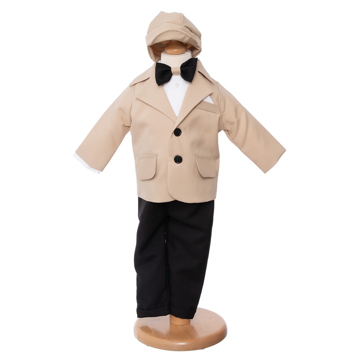 OEM szövet keresztelőruha szett, krém/fekete színű, 0-3 hónap, 5db