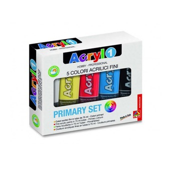 Tempera acrilica 75ml 5culori alb/galben/rosu/albastru/negru Tempera acrilica 75ml 5culori alb/galben/rosu/albastru/negru