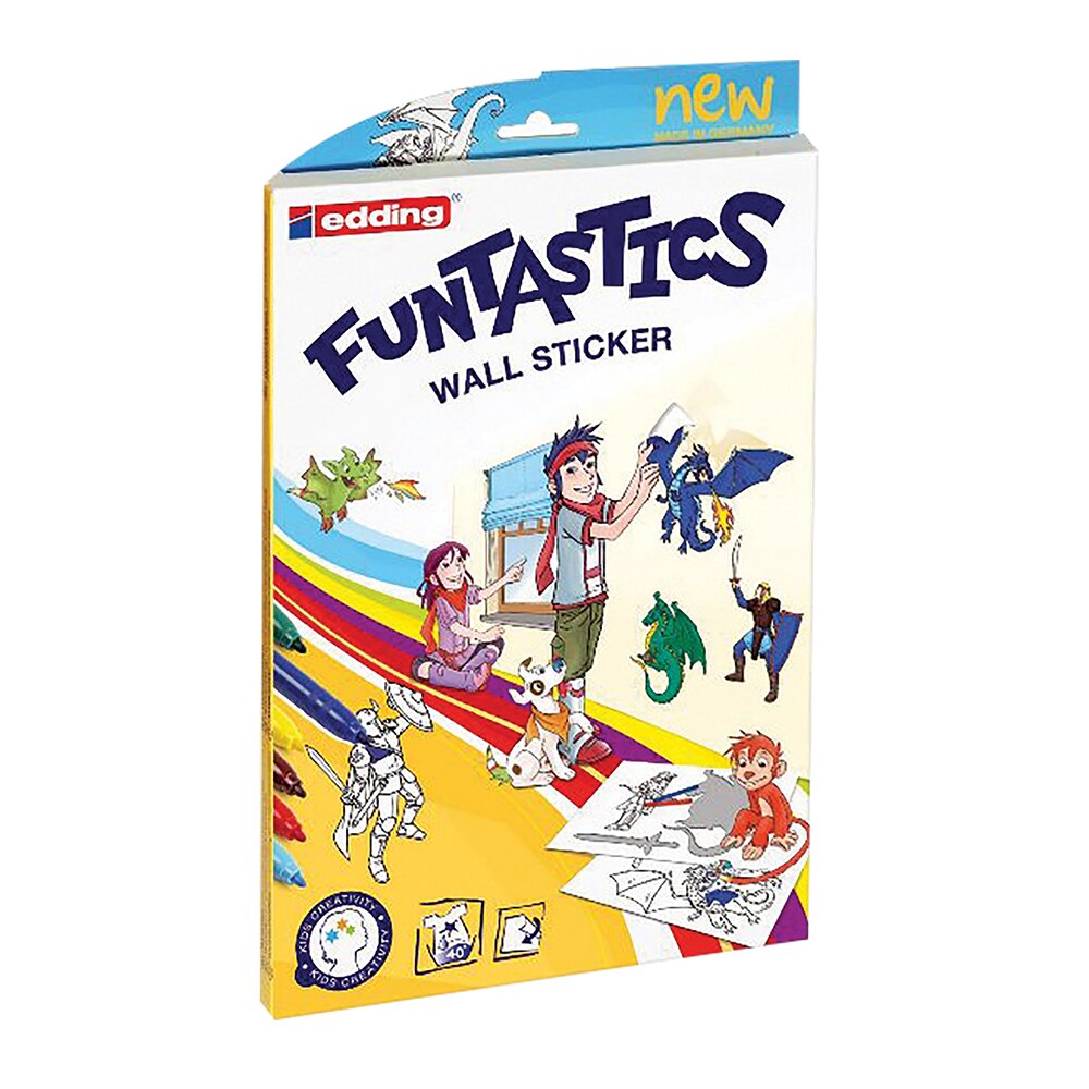 Set creativ Edding Funtastik stickere de perete cu Dragoni, multicolor