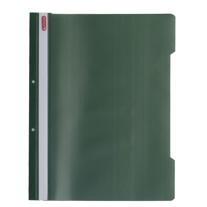 Set 50 bucati Dosar Herlitz plastic, cu sina si perforatii, A4, culoare verde inchis