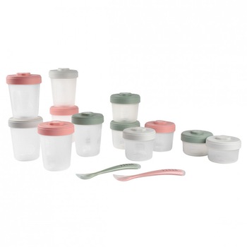 Set 12 recipiente hrana Beaba Eucalyptus 2x90 ml, 4x150 ml, 6x250 ml, Gri/Roz Set 12 recipiente hrana Beaba Eucalyptus 2x90 ml, 4x150 ml, 6x250 ml, Gri/Roz