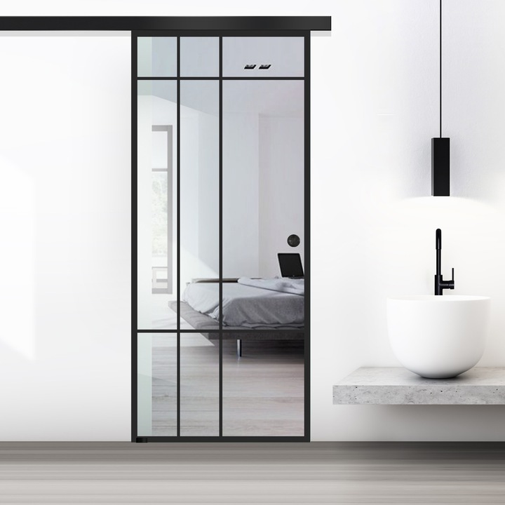 Usa glisanta Boss ® Black, model Event negru, 95x215 cm, sticla 8 mm clara securizata, culisanta in ambele directii