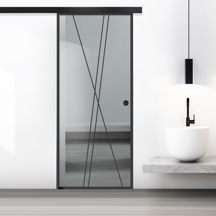 Usa culisanta Boss ® Black, model Epic negru, 90x215 cm, sticla 8 mm gri securizata, glisanta in ambele directii