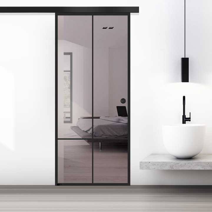 Usa culisanta Boss ® Black, model Club negru, 90x215 cm, sticla 8 mm bronz securizata, glisanta in ambele directii