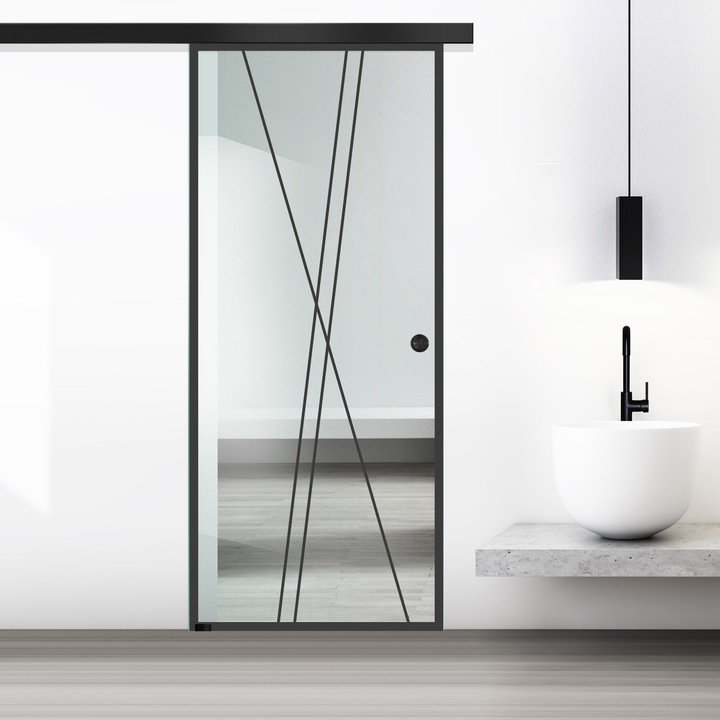 Usa culisanta Boss ® Black, model Epic negru, 60x215 cm, sticla 8 mm clara securizata, glisanta in ambele directii