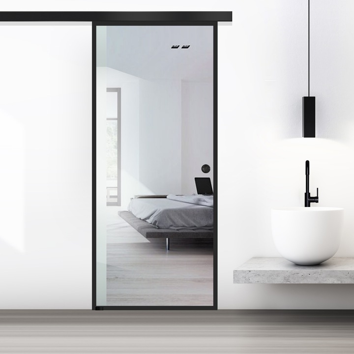 Boss Black üveg tolóajtó, fekete Confort modell, 95x215 cm, 8 mm vastag víztiszta üveg