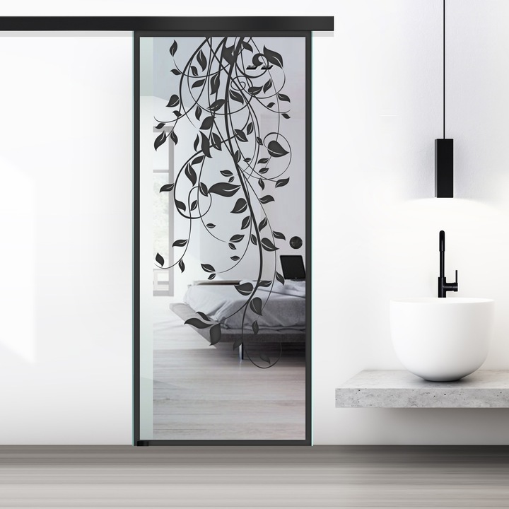 Boss Black üveg tolóajtó, fekete Dance modell, 85x215 cm, 8 mm vastag víztiszta üveg