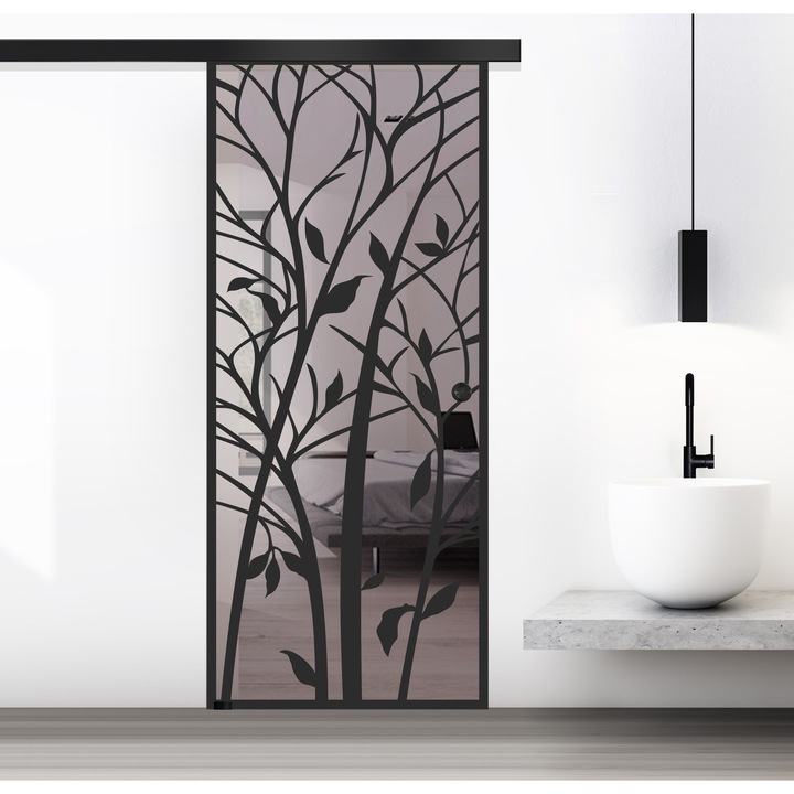 Boss Black üveg tolóajtó, fekete Wood modell, 60x215 cm, 8 mm vastag bronz üveg