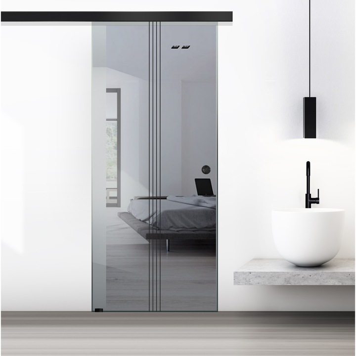 Usa glisanta Boss ® Black, model Casa negru, 60x215 cm, sticla 8 mm gri securizata, culisanta in ambele directii