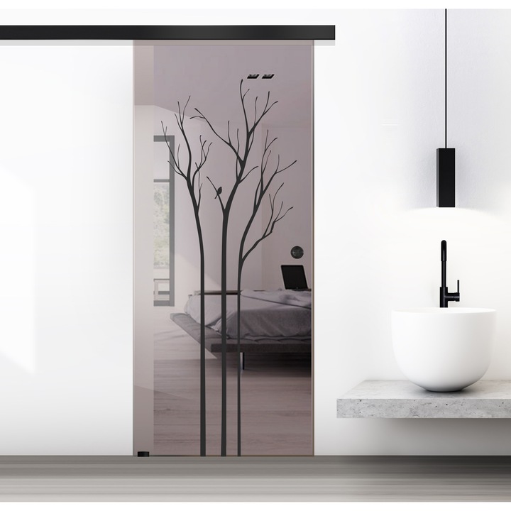 Usa culisanta Boss ® Black, model Peace negru, 90x215 cm, sticla 8 mm bronz securizata, glisanta in ambele directii