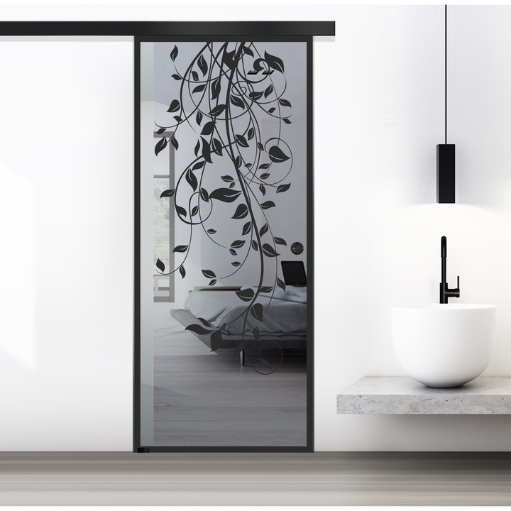 Boss Black üveg tolóajtó, fekete Dance modell, 60x215 cm, 8 mm vastag szürke üveg