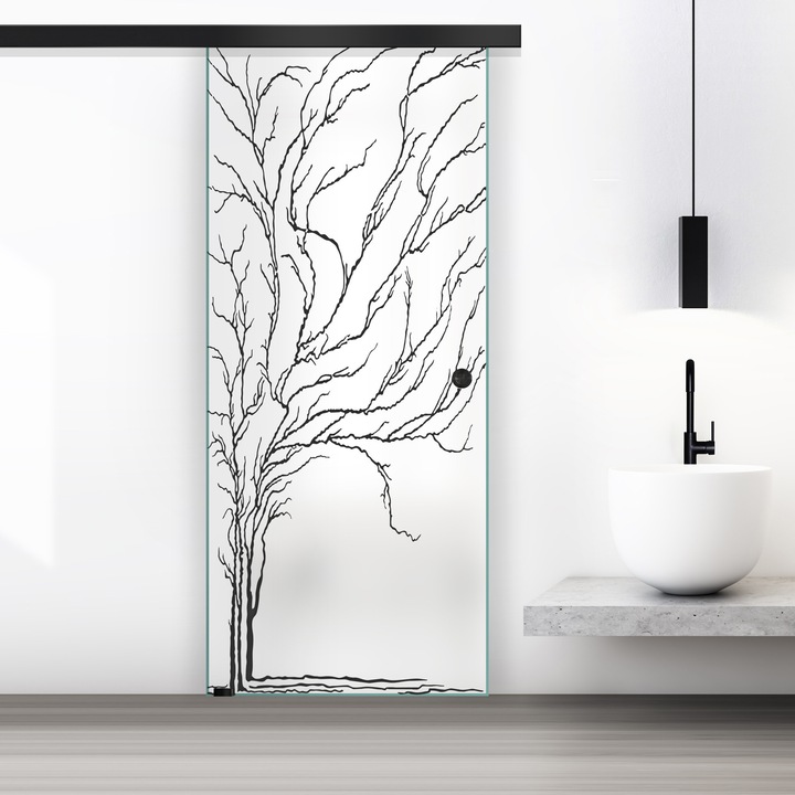 Boss Black üveg tolóajtó, fekete Tree modell, 80x215 cm, 8 mm vastag matt üveg