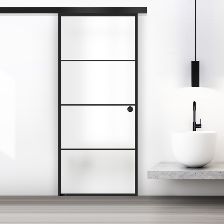 Usa culisanta Boss ® Black, model Park negru, 60x215 cm, sticla 8 mm mata securizata, glisanta in ambele directii