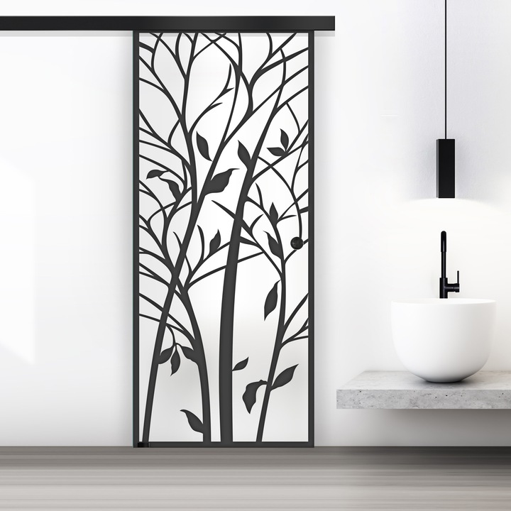 Boss Black üveg tolóajtó, fekete Wood modell, 80x215 cm, 8 mm vastag matt üveg