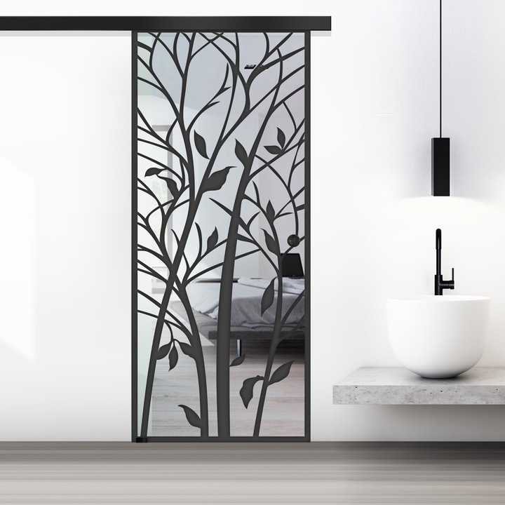 Boss Black üveg tolóajtó, fekete Wood modell, 60x215 cm, 8 mm vastag víztiszta üveg