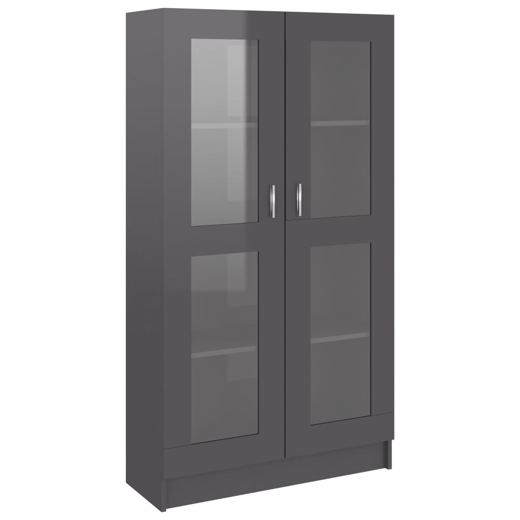 Biblioteca cu vitrina cu 4 rafturi din pal extralucios, vidaXL, PAL, 82.5 x 30.5 x 150 cm, Gri