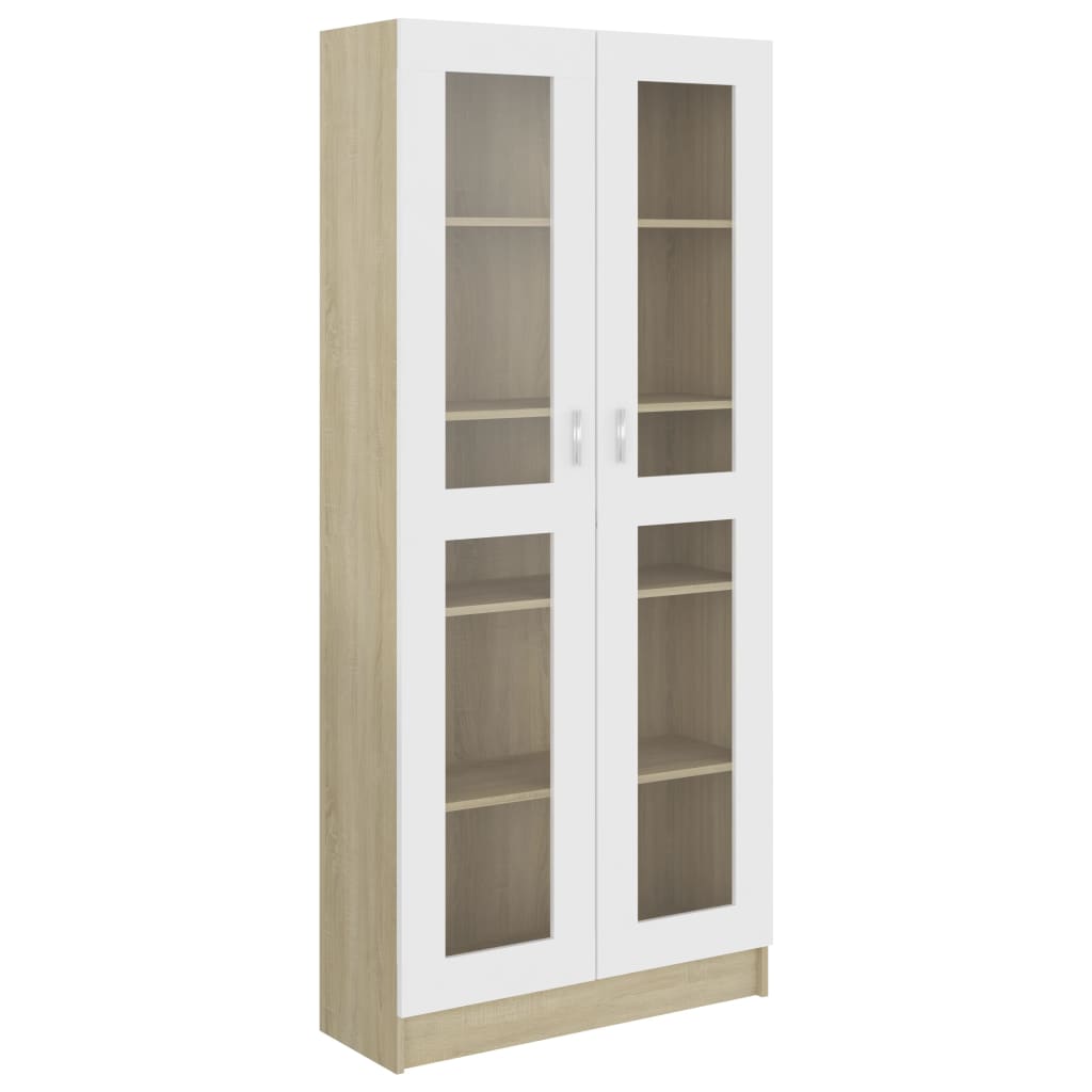 Biblioteca cu vitrina, vidaXL, PAL, 82.5 x 30.5 x 185.5 cm, Bej