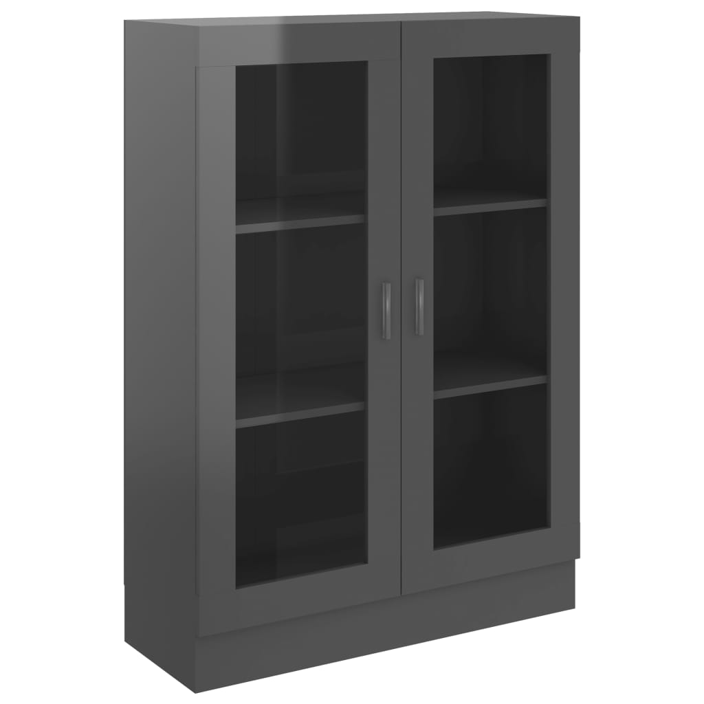 Biblioteca cu vitrina cu 3 rafturi din pal extralucios, vidaXL, PAL, 82.5 x 30.5 x 115 cm, Gri