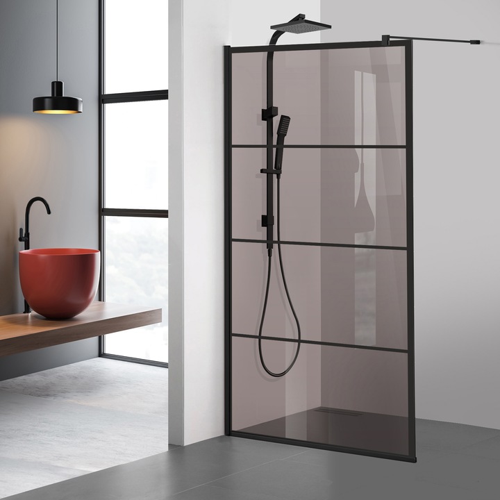 Aqua Roy ® Black 70x195 cm zuhanyfal, fekete Park modell, 8 mm bronz biztonsági üveg, vízkő elleni kezeléssel