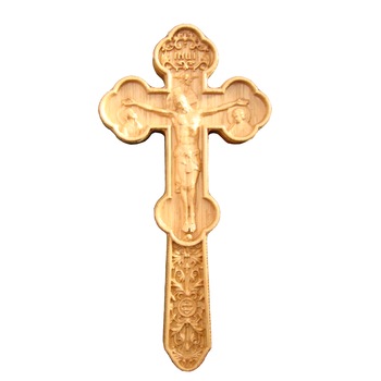 Cruce Binecuvantare cu brate treflate, sculptura in stejar, 19,5x9,5 cm Cruce Binecuvantare cu brate treflate, sculptura in stejar, 19,5x9,5 cm