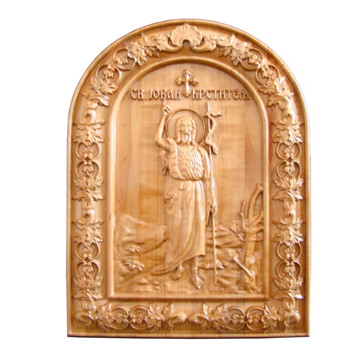 Icoana Sfantul Ioan Botezatorul, sculptura in lemn masiv, 31x23.5 cm